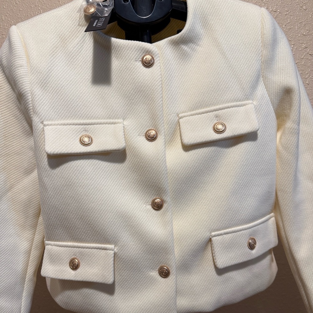 Old Money retro timeless classic Cream Button-Up Jacket gold buttons - Picture 4 of 11